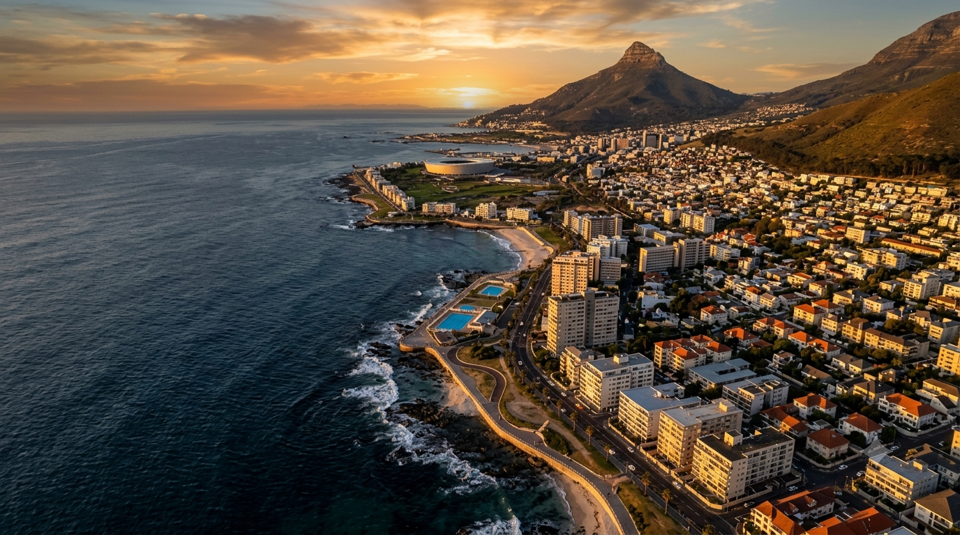 Aerial view of Cape Town at sunset